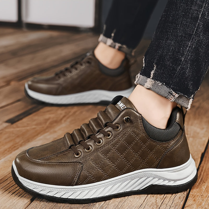 Men's Fashion Sneakers Low Top Casual Sports Shoes - All-Season Solid Color Outdoor Hiking Footwear with Lace Closure, PU Upper, Fabric Lining, PVC Sole, EVA Insole, Round Toe