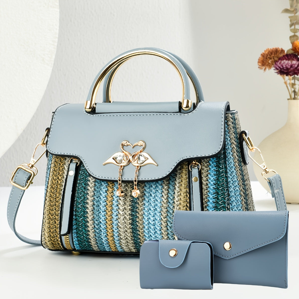 Women's Bag Set of Three: Printed Shoulder Bags, Stylish Tote Handbags and Versatile Crossbody Pouches