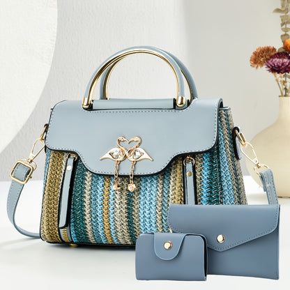 Women's Bag Set of Three: Printed Shoulder Bags, Stylish Tote Handbags and Versatile Crossbody Pouches