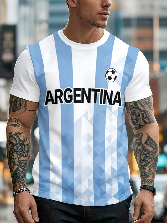 Men's Argentina Football T-Shirt Breathable Quick-Dry Mesh - ayq