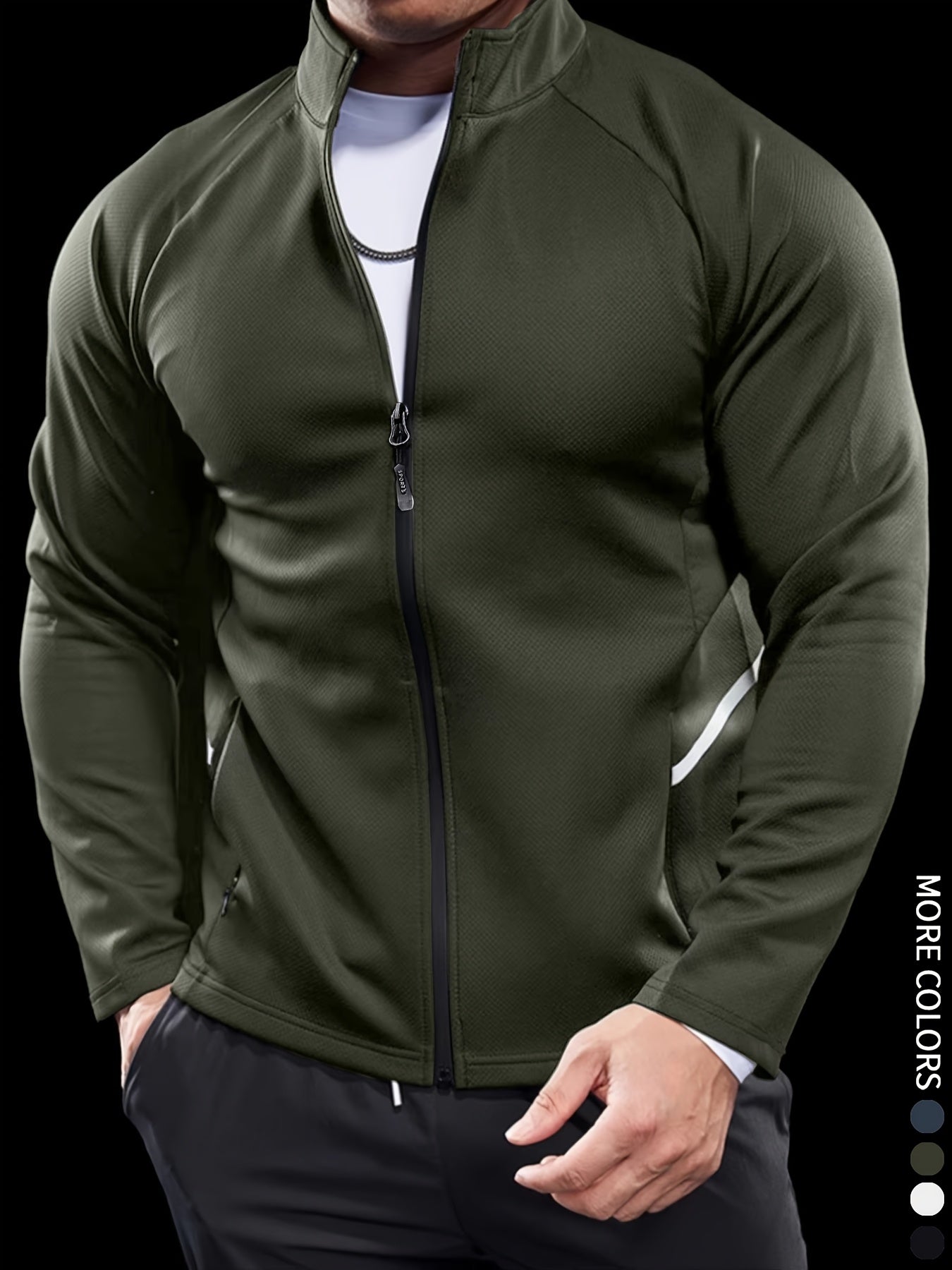Men's Athletic Jacket - Quick-Dry Gym Coat with Zipper Closure, Lightweight Workout Jacket for Running, Hiking, Training - Olive Green Athletic Outerwear (Machine Washable) - Bodybuilding & Casual Streetwear, Workout Clothes,