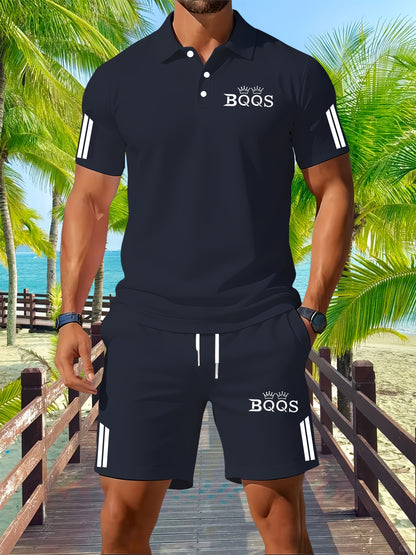 Men's Casual Summer Polo Shirt and Shorts Set - Slight Stretch