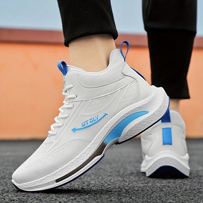 Men'S High-Top Lace-Up Athletic Sneakers - Breathable Fabric, PVC Sole, EVA Insole, Stylish Blue  White Design for Casual and Outdoor Activities, Everyday Sneakers   Sporty Casual Shoes   Durable PVC Sole