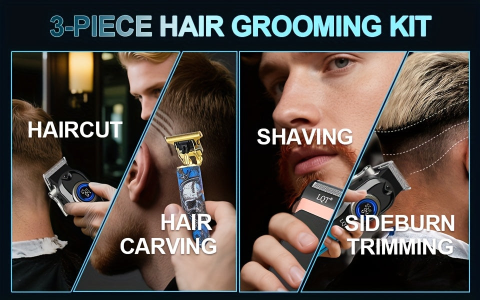 LQT 1/2/3pcs Professional Salon Hair Clipper Set, Including Hair Clippers, T-Shaped Trimmers, Beard Trimmers And Electric Shavers, with Eight Limit Combs, Compact Design, Zero-Gap Precision Trimming, to Meet The Needs of Barb - ayq