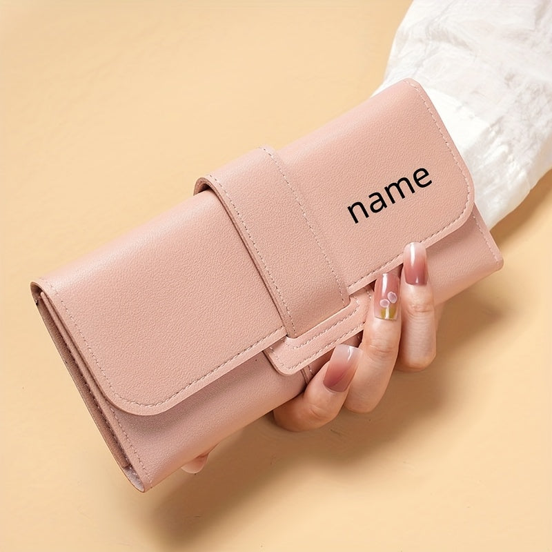 Customized Women's wallet, Women's long style, three fold flip cover, Korean version, small fresh student change pocket, multifunctional buckle wallet. Sending birthday gifts, souvenirs to girlfriends, friends