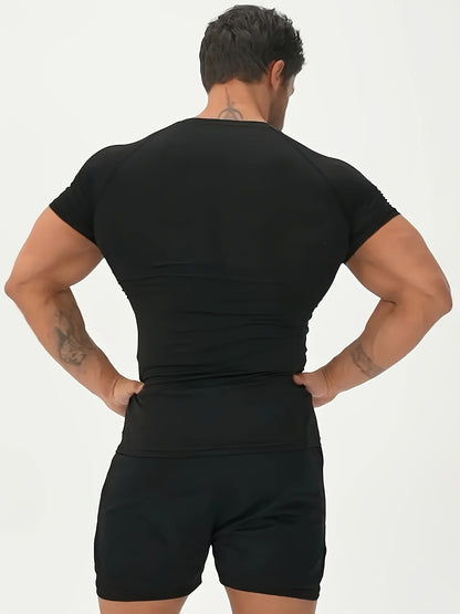 Men'S Quick-Dry Athletic Compression T-Shirt with Serpent Head Logo - Short Sleeve, High Stretch, Breathable Fabric for Running  Workout, Blue