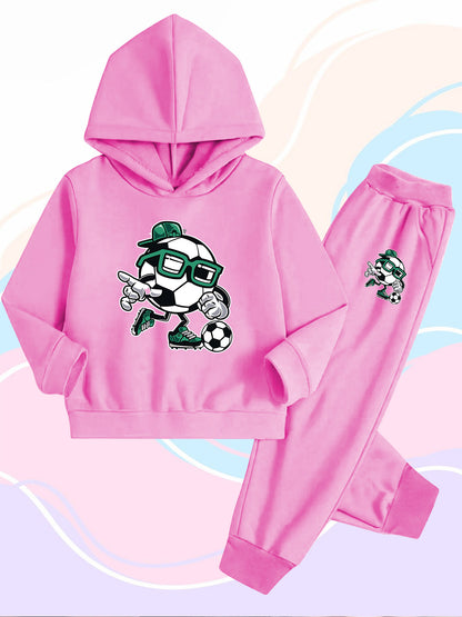 Boys' Cartoon Football Hoodie & Jogger Set - Cotton, Fall/Winter