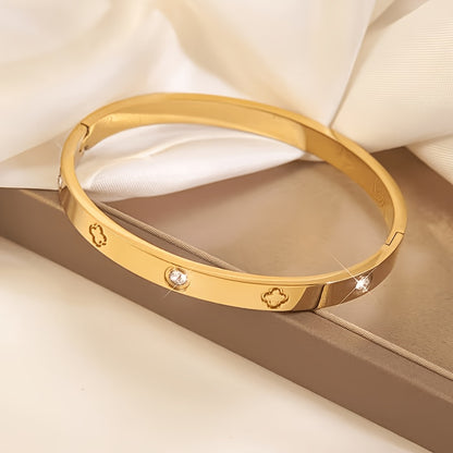 Women's 18K Gold-Plated Four-Leaf Clover Bracelet with Zirconia