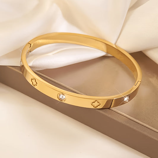 Women's 18K Gold-Plated Four-Leaf Clover Bracelet with Zirconia