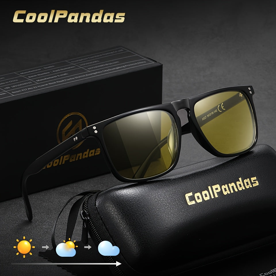 Unisex Square Frame Photochromic Sunglasses for Outdoor Use
