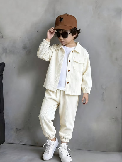 Boys' Casual Corduroy Set with Long-Sleeve Jacket & Pants - ayq