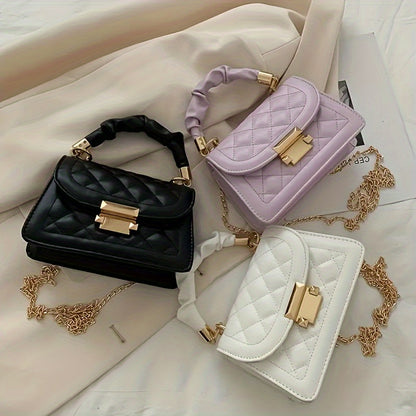 Ladies' Premium Two-Layer Leather Small Square Bag - Featuring a Golden Buckle, Detachable Chain Shoulder Strap, And Lining, an Elegant Gift for Mom Or Girlfriend (Available in Khaki, White, Purple, Green, And Black)