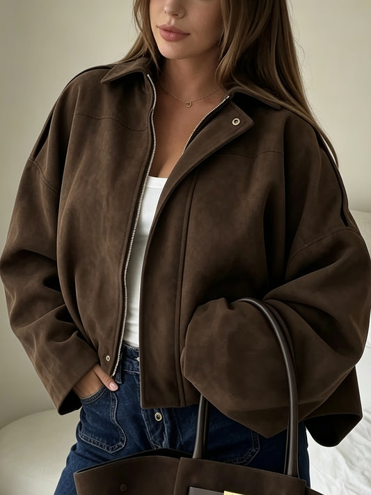 Women's Vintage Melange Solid Color Long Sleeve Jacket