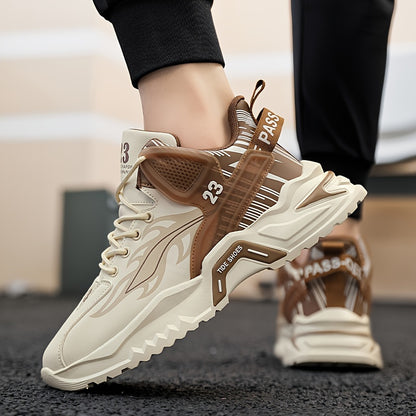 Men's Sports Casual Shoes Spring/Summer New Thick-Soled Anti-Slip PU Running Shoes Fashionable Versatile Outdoor Travel Shoes