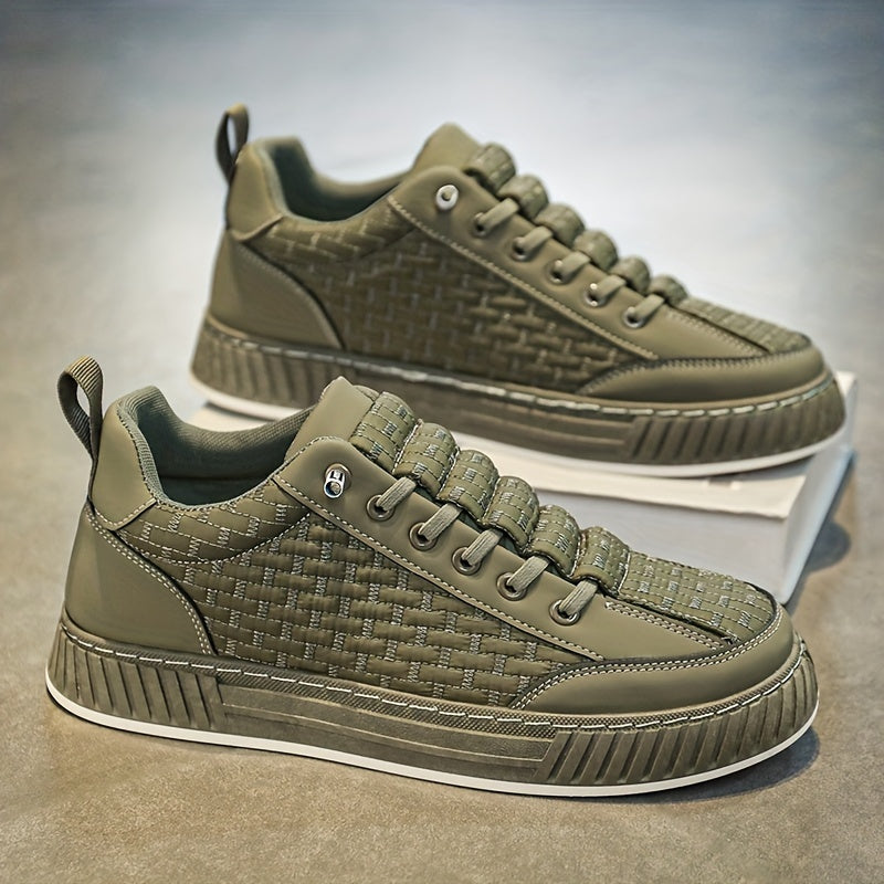 [Urban Appeal] Trendy Solid Color Low Top Sneakers, All-Season Lace-Up Casual Shoes with Faux Upper, Fabric Inner, Rubber Sole, and Comfortable Cloth Insole, Versatile Trainers   Modern Sneakers   Durable Rubber Sole - ayq