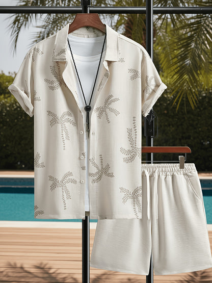 Men's Casual Tropical Palm Print Short Sleeve Shirt & Shorts Set