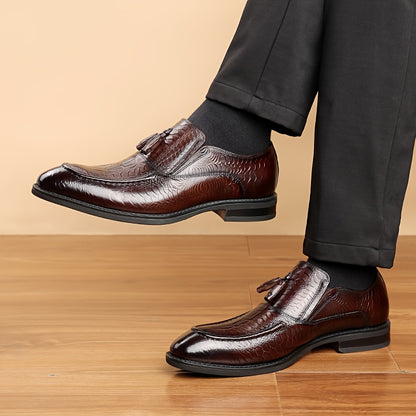 Men's Business Slip-On Cowhide Leather Dress Shoes, All-Season