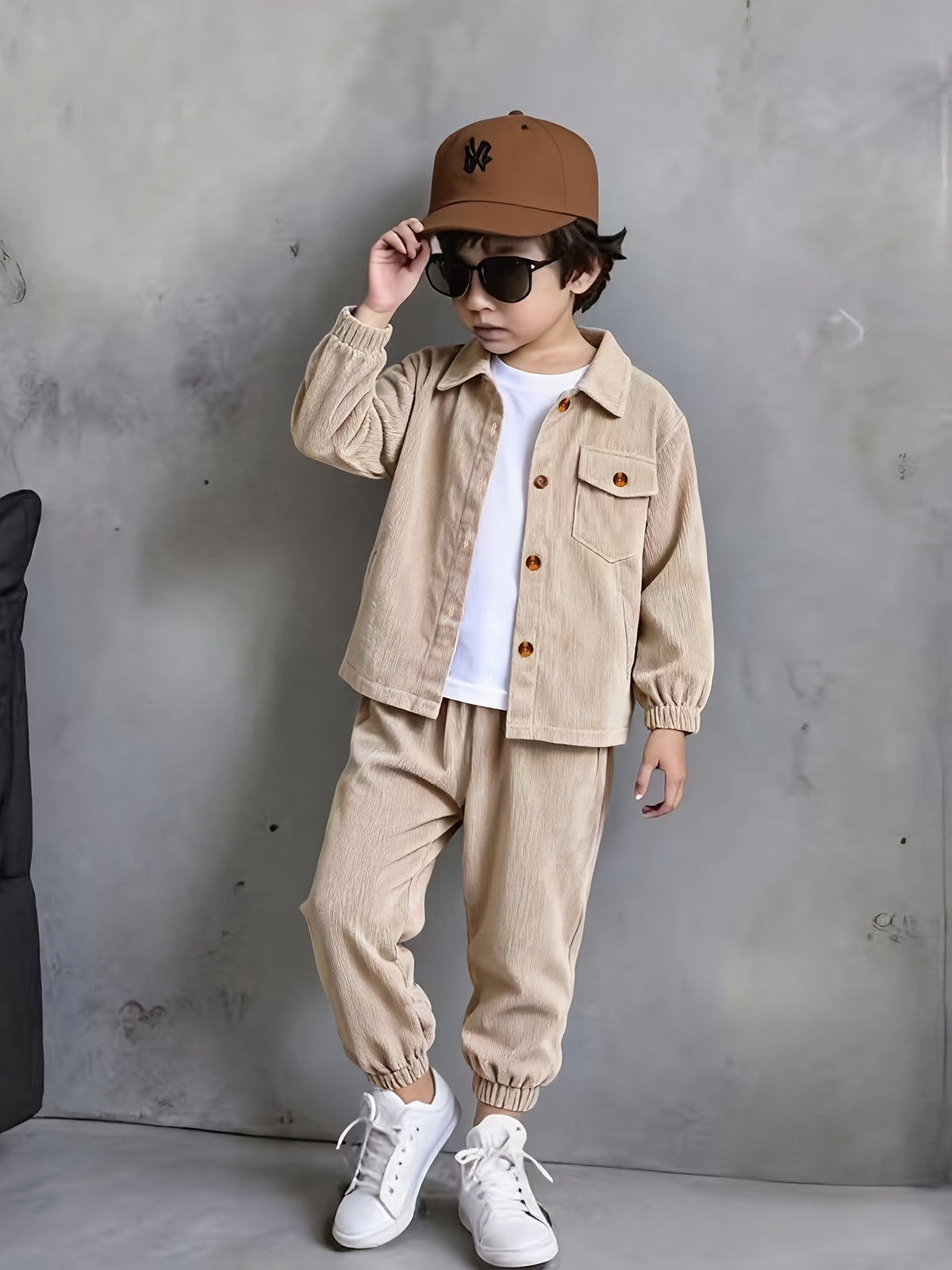 Boys' Casual Corduroy Set with Long-Sleeve Jacket & Pants - ayq