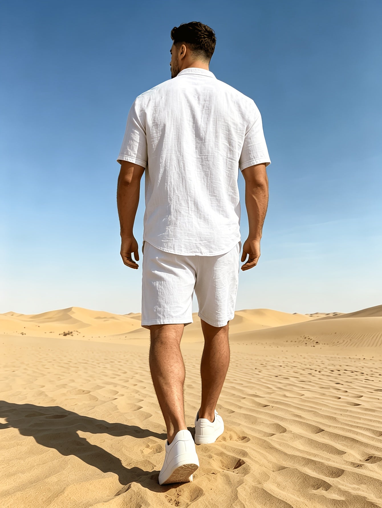 Men's Casual Linen Short Sleeve Shirt & Shorts Set for Summer
