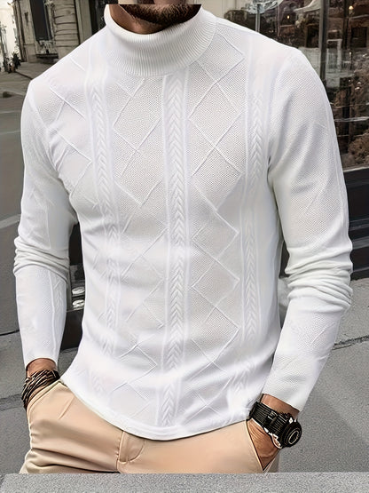 Men'S Thickened Three-Dimensional Square High-Neck Long-Sleeve Knit Sweater