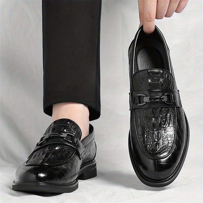 Men's Alligator Print Casual Loafers with Soft Rubber Sole