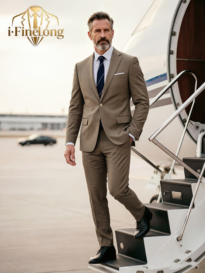 Men's Polyester Suit Set with Jacket & Trousers for Business Casual