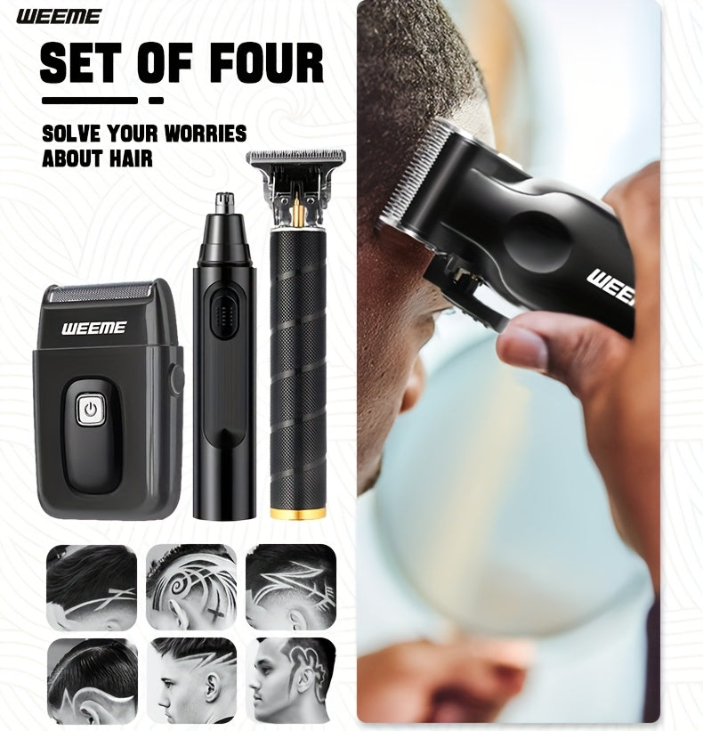 WEEME 4pcs Rechargeable Electric Grooming Kit for Men - Hair Clipper Electric Foil Shavers and Beard Trimmers, Ear, Nose Hair Trimmer Set, USB Charged - Perfect Holiday Gift - ayq