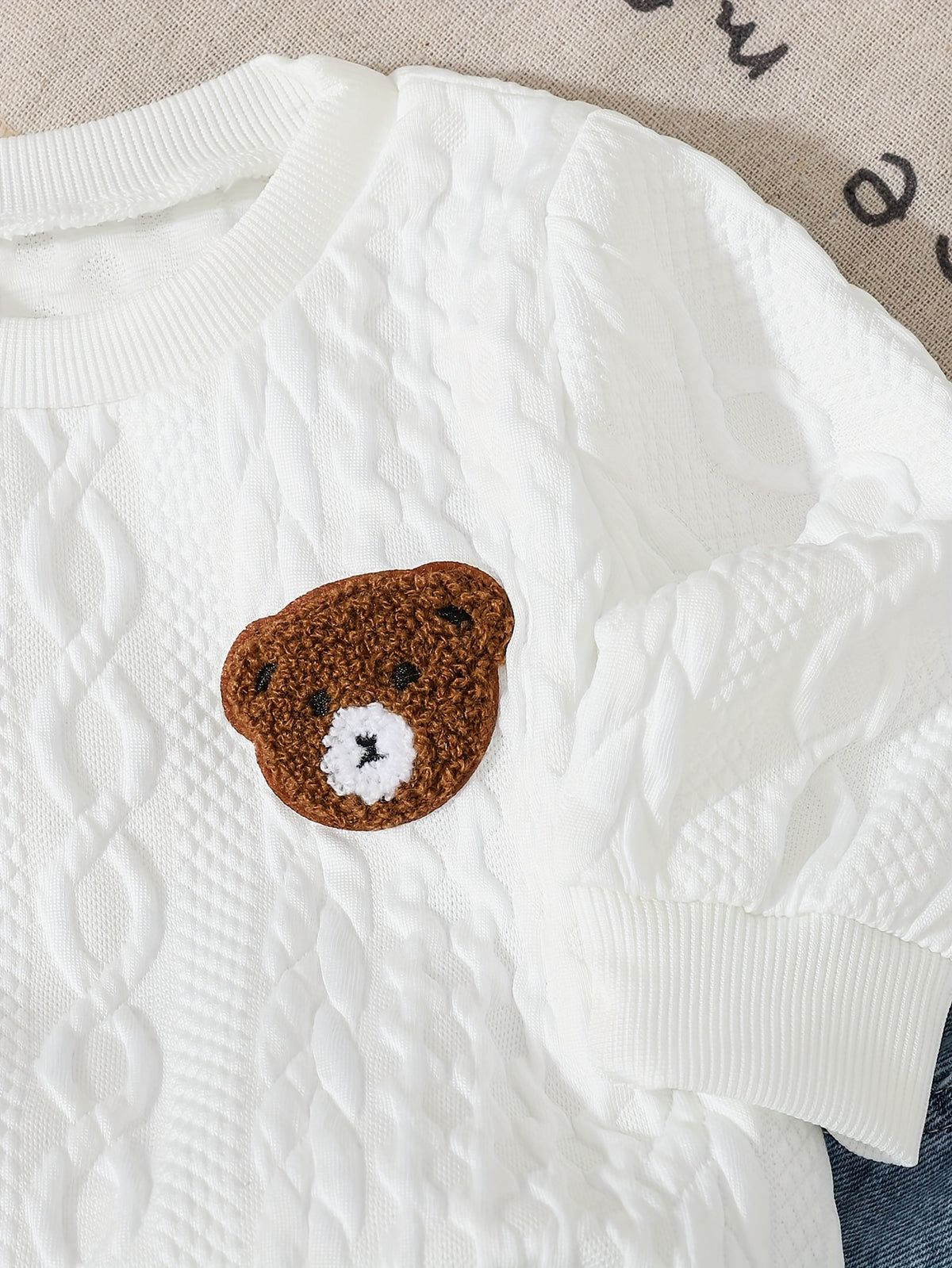 Cute Baby Boy Fall Set: Bear Sweatshirt & Denim Jogger Pants - ayq