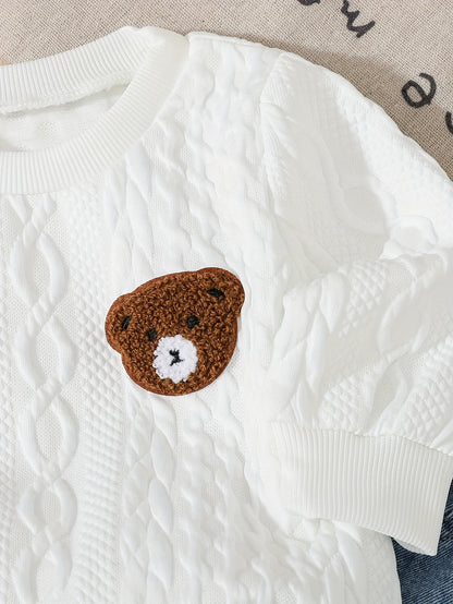 Cute Baby Boy Fall Set: Bear Sweatshirt & Denim Jogger Pants - ayq