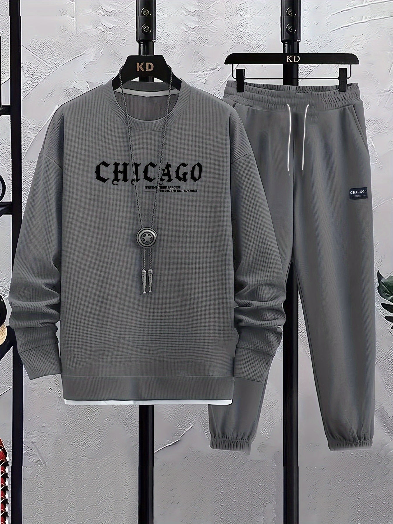Men'S Casual Long Sleeve Print Suit Set