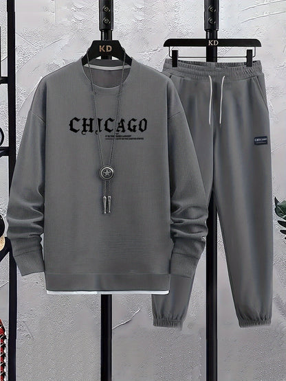 Men'S Casual Long Sleeve Print Suit Set