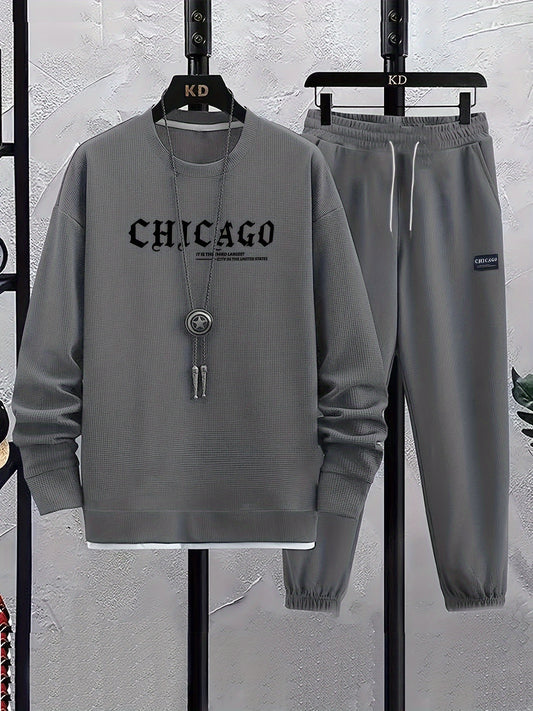 Men'S Casual Long Sleeve Print Suit Set