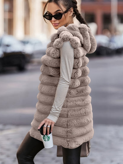Women'S Cozy Faux Fur Hooded Vest - Sleeveless, Black, Casual Style, Perfect for Fall/Winter, Casual Winter Wear | Hooded Vest | Soft Texture Vest