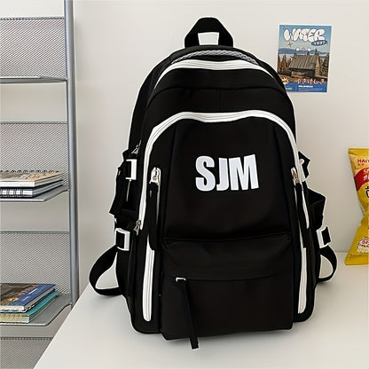 Stylish Unisex Nylon Backpack - Durable Casual Travel  School Bag with Adjustable Straps, White  Blue Design, Lightweight and Spacious for Everyday Use, School Backpack   Contrast Strap Design   Polyester Lined, Travel Back