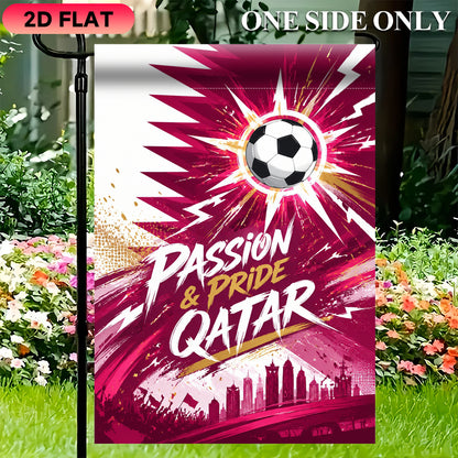 Football Fever Qatar 2D Flat Garden Flag, Polyester, Outdoor Decor