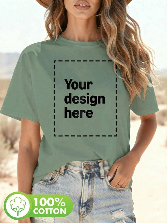 Women’s Custom Print Geometric Cotton Crew Neck Tee - ayq