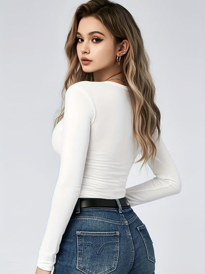 Women's 3-Piece Long-Sleeve Crewneck Slim T-Shirts Set