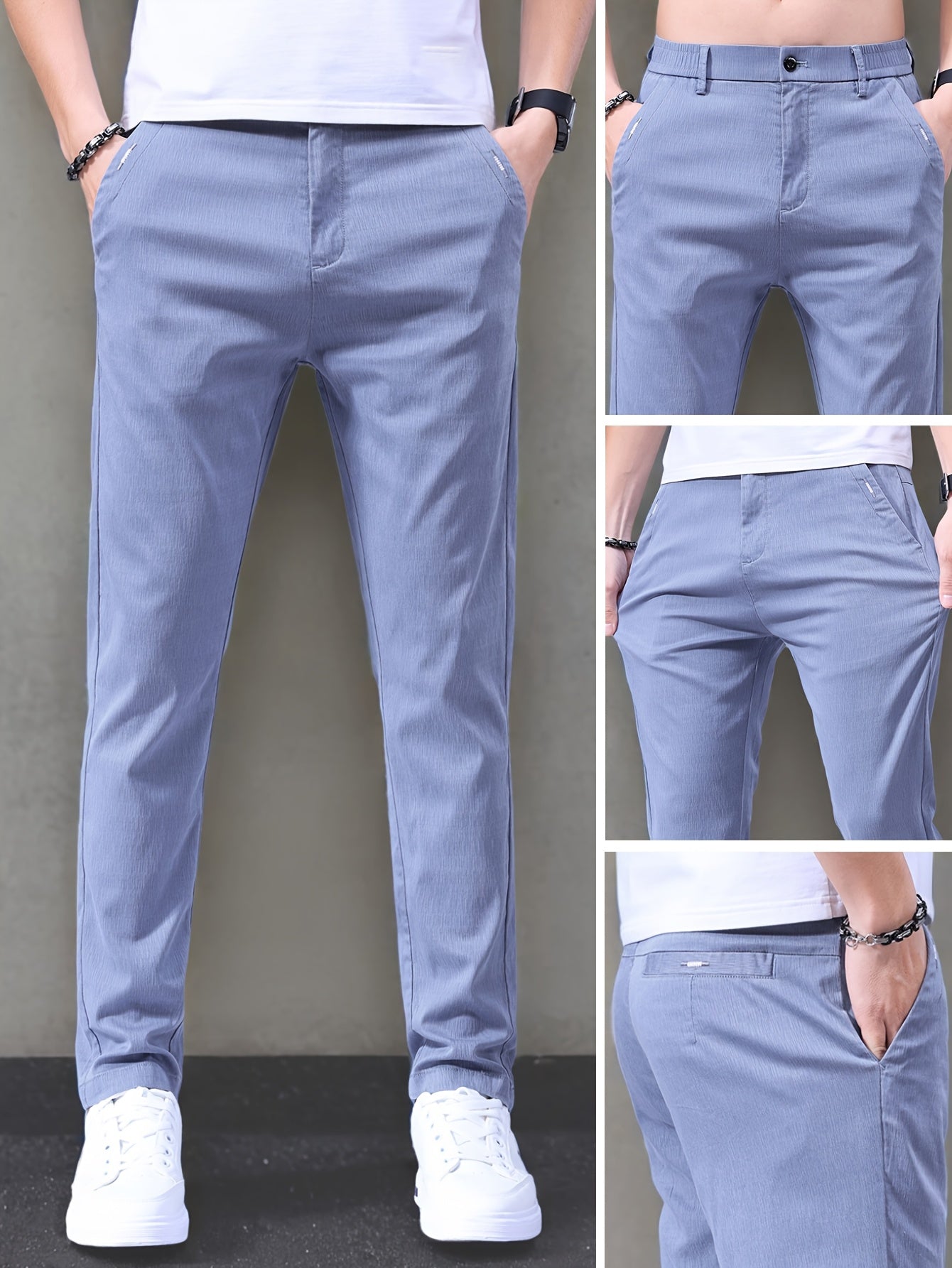 Men's Slim-Fit Summer Suit Pants with Stretch Lyocell Fabric