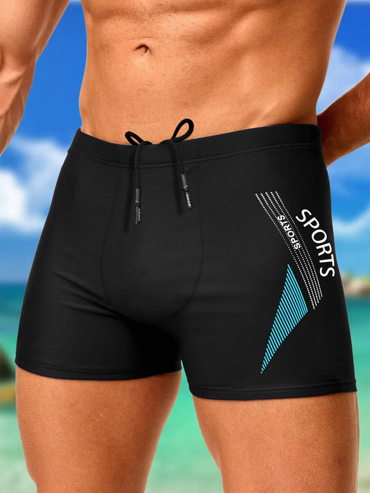 Men's Quick-Dry Athletic Swim Trunks with Graphic Print - ayq