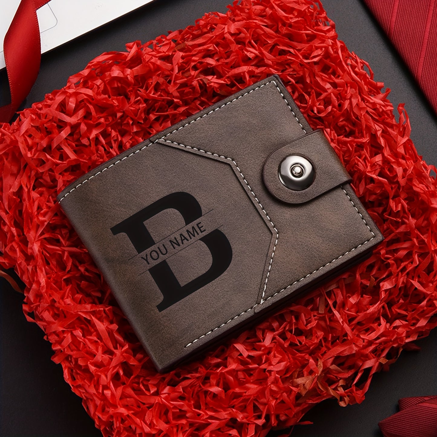 1pc Custom Unisex Wallet, Personalized Initial Name Gender-Neutral Business Wallet with Snap Closure, Multiple Card Slots, Credit Card Holder, Coin Purse, Available in Black, Dark Brown, Light Brown