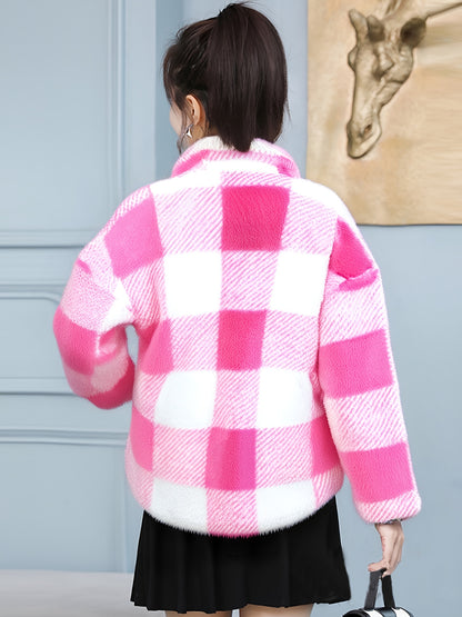 Women'S Plaid Jacket - Soft Brown/Black/Beige/White/Gray/ - Button-Front Closure, Structured Fit for Fall/Winter - Everyday & Formal Outfits - Cozy Outerwear for Women, Casual Wear, Classic Turndown Collar, Durable Fabric, Se