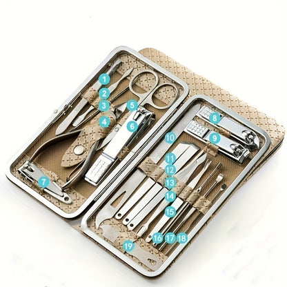Golden 19-Piece Manicure & Pedicure Tool Set with Storage Box