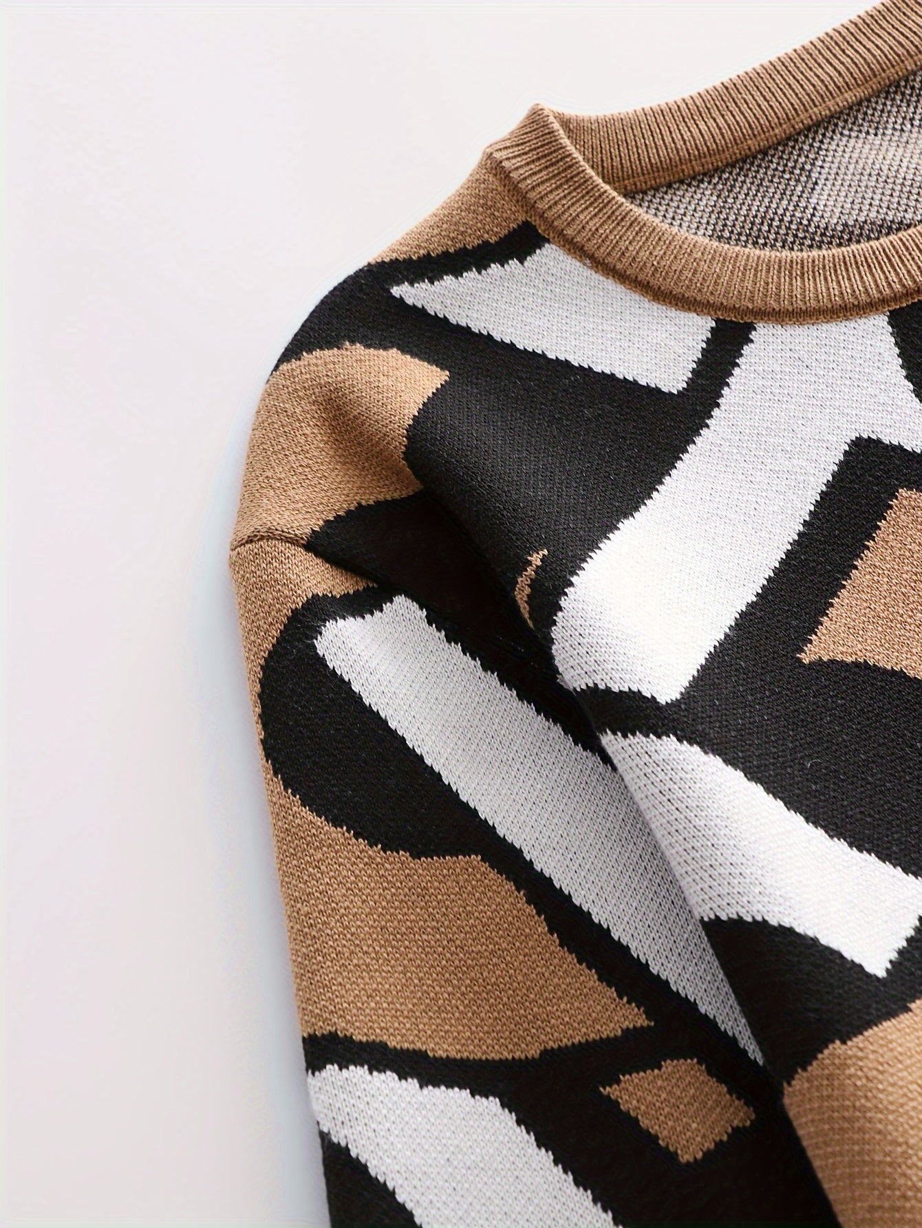 Temujin OBM Men's Fashion New Jacquard Color-Block Knit Long Sleeve Pullover Sweater