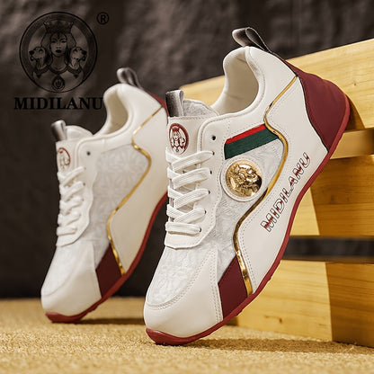 Men's Lightweight PU Sneakers with Lace-Up Design, Casual All-Season S