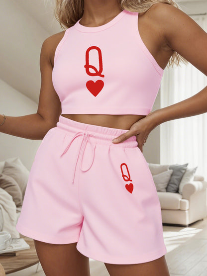 Casual Women's Two-Piece Printed Top and Shorts Set