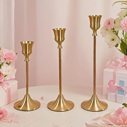 3pcs of Gorgeous Single-Head Metal Candlesticks, Detachable, Suitable for Dating Candlelight Dinner Props, Restaurant Hotels, Home Daily Table Decoration, Birthday Parties, Wedding Event Table Decoration, Christmas Valentine'