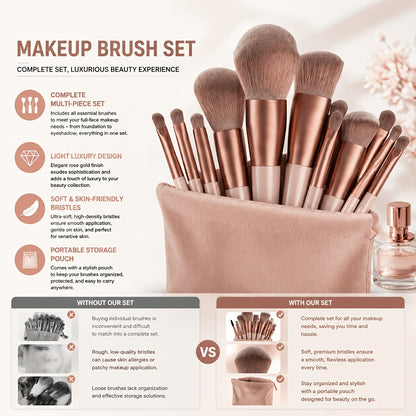 18pc Professional Makeup Brush Set with Puffs & Storage Bag