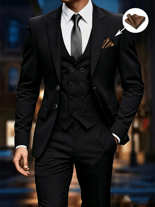 Men's 3-Piece Formal Suit Set with Jacket, Vest & Pants - ayq