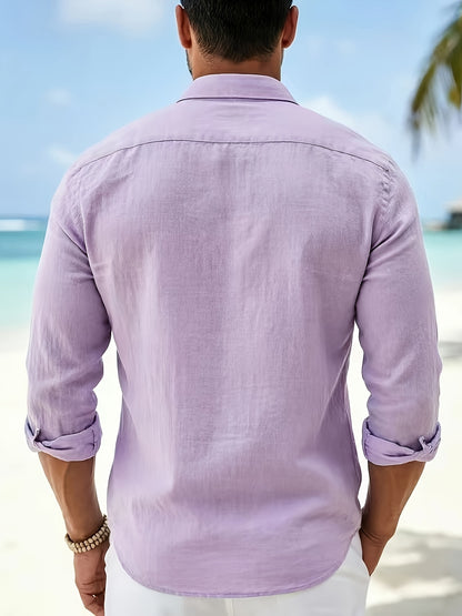 Men's Casual European Style Cotton Linen Button-Up Shirt