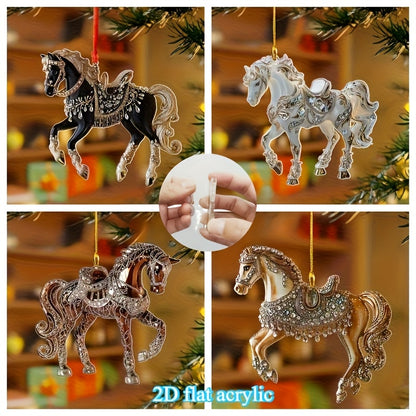 2D Flat, Elegant Golden Horseshoe Pendant - 2D Flat Acrylic Christmas Tree Ornament, Hanging Decoration for Home, Office, Car Interior - No Electricity Needed, Perfect Holiday Gift For Christmas, Halloween, Thanksgiving, New